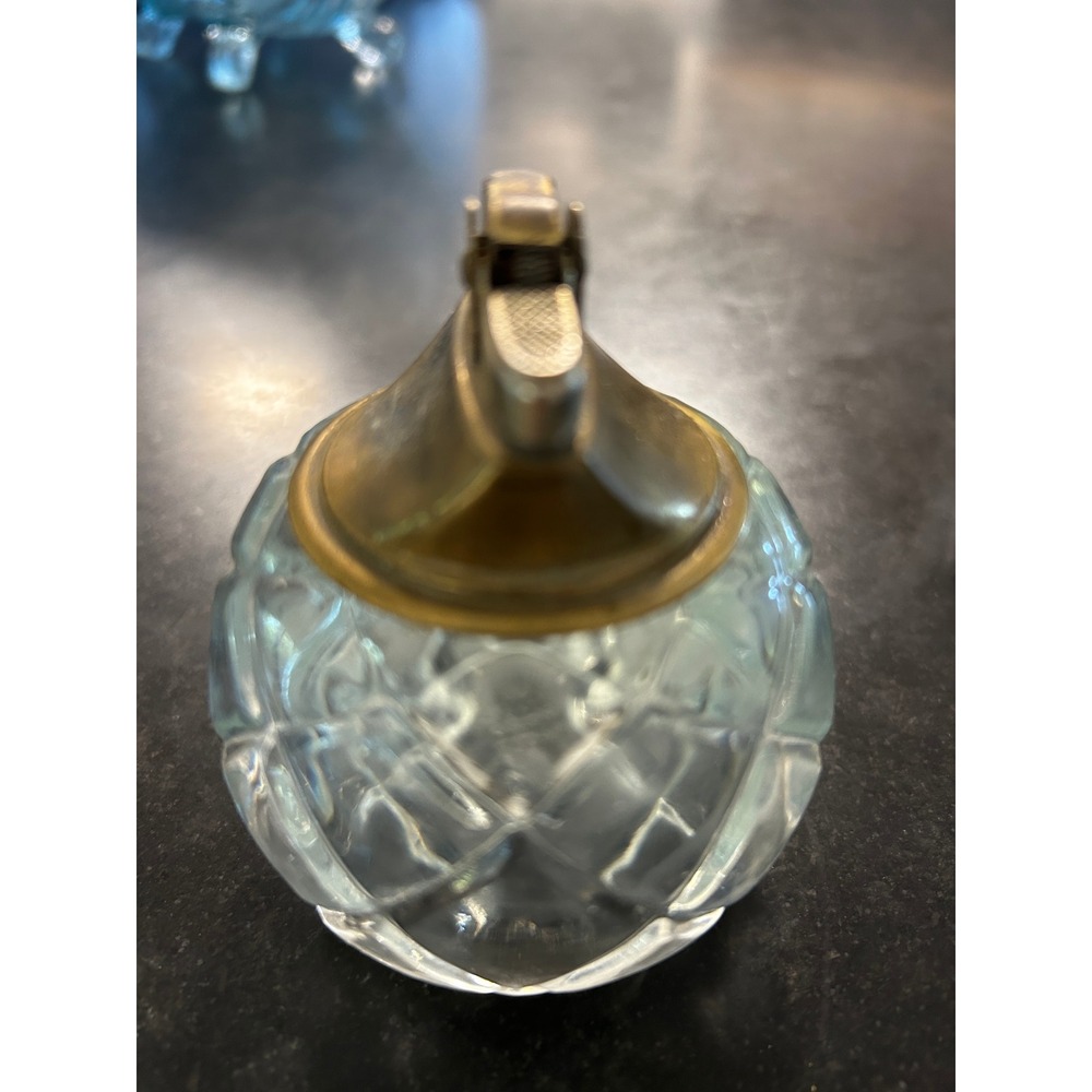 Vintage Diamond Cut Glass and Brass Table Lighter - Picture 3 of 5